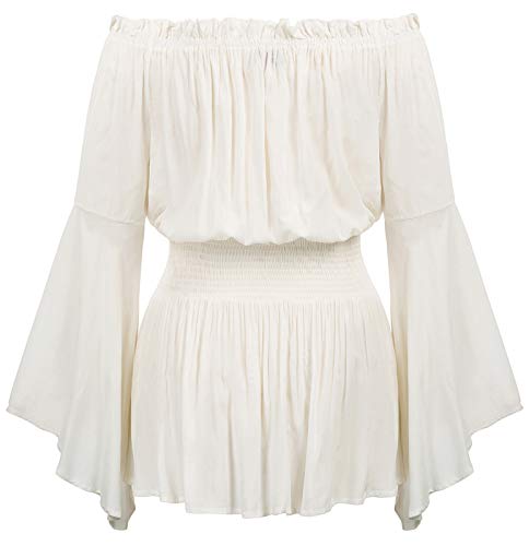 Hanna Nikole Womens Plus Size Renaissance Blouse Off Shoulder Trumpet Sleeve Peasant Tops2