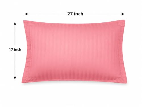 Image of Cotton Solid Striped Pillow Covers | Ultrasoft Breathable Envelope Closure| Pack of 2 Pillow Covers Standard Size (27 x 17 Inches) (Pink)