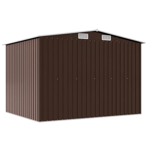 Vidaxl Capanno Per Attrezzi Da Giardino Ventilato Ingresso A Scorrimento Robusto Casetta Da Esterno Magazzino Marrone 257X205X178 Cm In Acciaio - 6