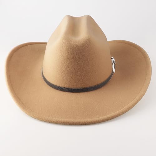 Image of DRESHOW Cowboy Hat for Women and Men Classic Felt Western Hat for Cowboys Cowgirls Wide Brim Belt Buckle Retro Fedora Hats