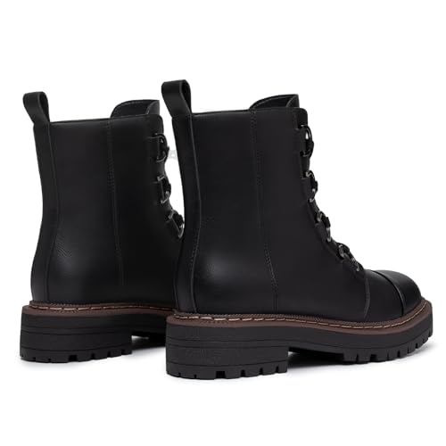 Athlefit Women's Lace-Up Combat Boots Platform Chunky Low Heel Lug Sole Ankle Booties4