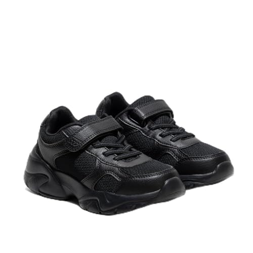 Amica Kids School Shoes Lightweight breathable vegan leather sneakers with anti-slip rubber outsole memory foam insoles and Single Velcro closure for boys girls and school wear. Black 40 EU