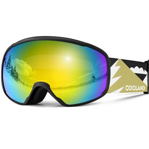 Odoland Kids Ski Goggles, Snowboard Goggles for Youth Skiing Age 8-16, Snow Goggles S2 Double Lens Anti-Fog UV400 Protection Black Frame Blue Lens Vlt 19%