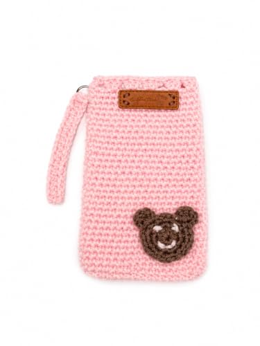 Image of Handmade Crochet Mobile Pouch for Women & Girls | Knitted Phone Holder with Wrist Strap | Cute Floral Aesthetic Mobile Cover Case | Soft Yarn Handmade Gift (Pastelpink)