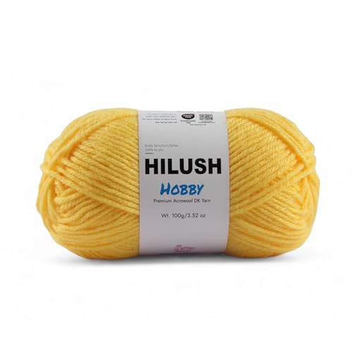 Image of HILUSH Hobby,Wool Yarn dk Acrylic Hand Knitting Yarn Ball (100g /1 Ball),Suitable for Craft amigurumi Shade 001 (Yellow)