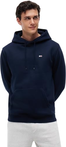 Tommy Jeans Sweat à Capuche Homme Regular Fit Flag Fleece avec Capuche, Bleu (Dark Night Navy), M