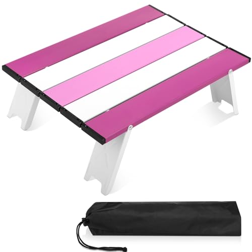 CroBlissful Beach Table Folding Camping Portable Table Striped White Aluminum Side with Carry Bag for Summer Camping Picnics and Outdoor Activities(16x11x5 in,Pink)