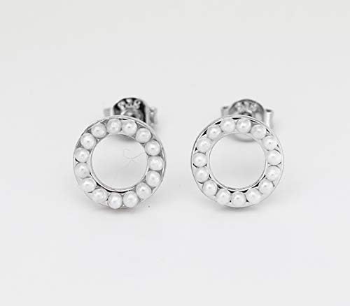Baobei Pearl silver Stud Earrings for Women shine 925 Sterling Silver Hypoallergenic small Sleeper Pearls Circle Stud Earrings Jewellery Gift for Women Girls With Jewellery Box