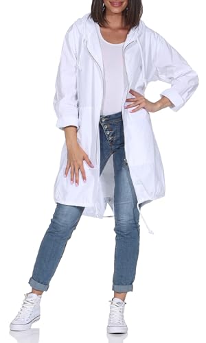 MATY FASHION Damen Übergangsjacke mit Kapuze Leichte Windjacke für den Frühling/Herbst Casual Outdoor Kurzmantel mit Reißverschluss Modischer Parka 5611 (Weiß)