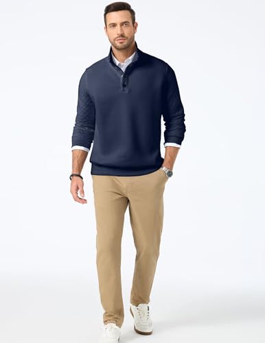 Quilted Sweatshirts for Men Quarter Button Pullover Sweater Casual Mock Neck Thermal Fleece Pullover Sweatshirt4