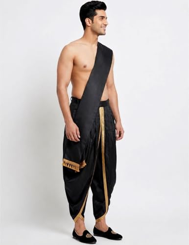 Image of BookMyCostume Indian Traditional Costume for Kids | Ramayana Dress for Boys | Black Dhoti with Patka Dussehra Dress | Mythology Fancy Dress Costume for School Annual Day Performance | Adult M