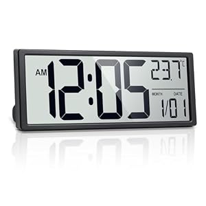 16″ Large Digital Wall Clock Battery Operated with Big Display Numbers, Temperature and Date, Auto DST and Alarm, for Office, Classroom, Gym, Bedroom, Living Room