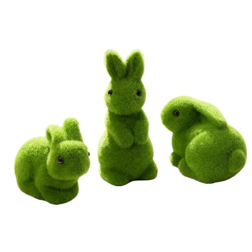 Generico Figuras de conejos, con forma de animal para Pascua - Conejo de Pascua con musgo verde falso | Para la casa, jardín, jarrón librería apartamento