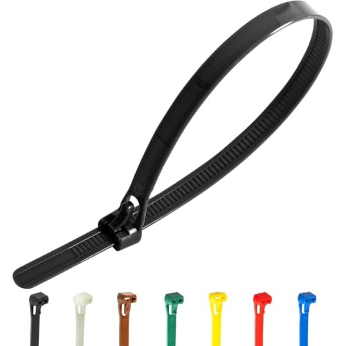Gocableties 100 Pack of 300mm x 7.6mm Reusable Cable Ties Heavy Duty Black Releasable Cable Ties 12 Premium Tie Wraps Strong Nylon Zip Ties