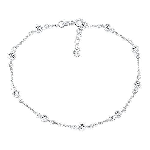 Elegant Delicate Cubic Zirconia AAA CZ By The Yard Anklet Solitaire Tennis Anklet Ankle Bracelet For Women Rose 14K Yellow Gold Plated .925 Sterling Silver 9-10 Inch