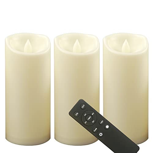 Image of CANDLE CHOICE Outdoor Battery-Operated Flameless Candles with Remote Timer Waterproof Flickering Plastic Electric LED Pillar Lights for Lantern Patio Garden Wedding Halloween Christmas 3 inchx7 inch 3 Pack
