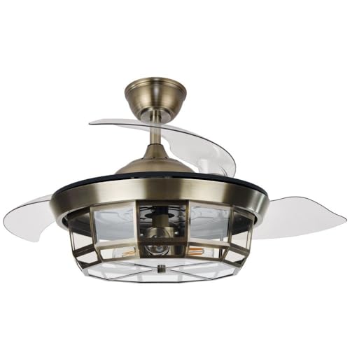 ABRILA-Ventilador DC Tornado Cuero| 3xE27 | 91D | 3 Aspas Retráctiles | 6 Velocidades | Control Remoto y Temporizador