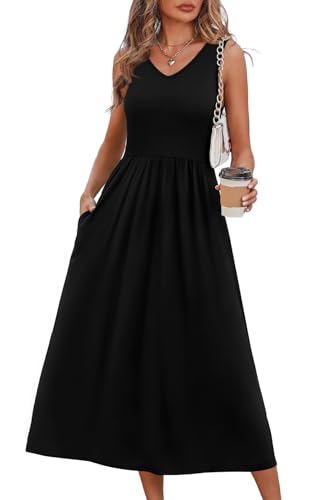 Black Dresses for Women Sleeveless Flowy Midi Dresses for Women Maxi Beach Vacation Spring Summer Dress Sundresses for Women Casual Maternity Graduation Dress Solid Black L