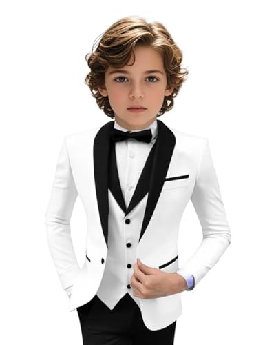 Image of Tuxedo Suits for Boys 3 Pieces Slim Fit Boys Formal Suit Dresswear Ring Bearer Outfit Blazer Vest Pants for Wedding Grooms
