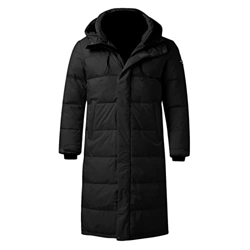 Tusang Mens Padded Down Jacket Coat Fashion Casual Winter Thicken Warm Long Hooded Jacket Cotton Padded Down Jacket Coat Black #TOP4