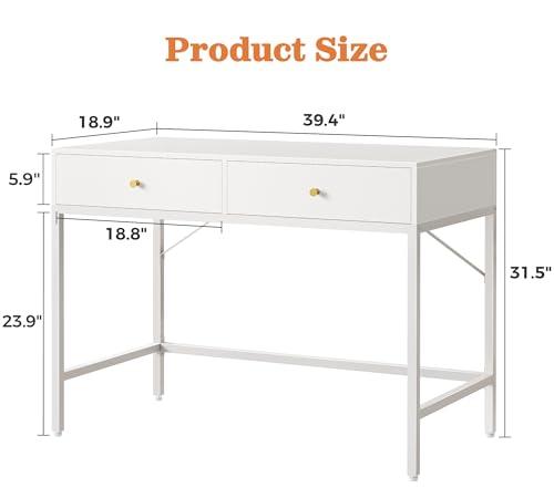 Image of SUPERJARE 39.4 inch White Desk with 2 Drawers, Modern Makeup Vanity Desk