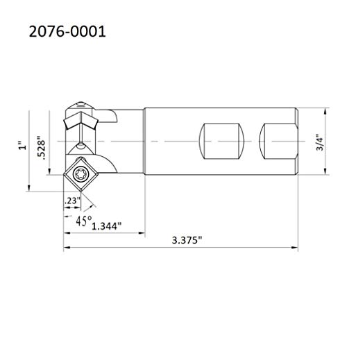 Image of HHIP 2076-0001 45 Degree 2-Insert Index able Chamfering End Mill, 1 inch Cutting Diameter, 3 /4 inch Shank, 3.35 inch OAL (Inserts Not Included)