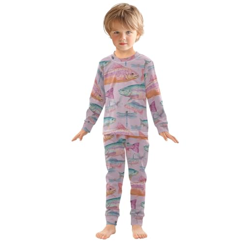 Pajama Sets Long Sleeve Fish Dragonfly Pattern Artwork Soft Comfy Sleepwear 2 Piece PJS 3-8T2