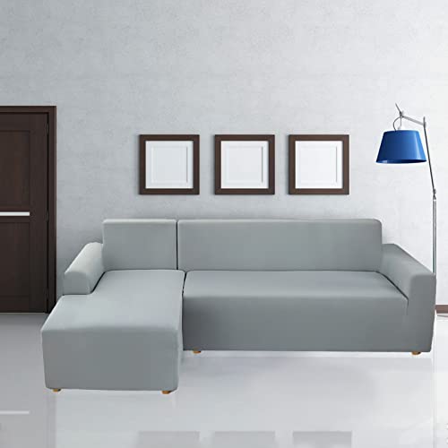 Jaotto Housse de Canapé d'angle Extensible 2 Pieces, Housse de Canapé Élastique en Forme de L, Revêtement de Canapé Universel Lavable, Couverture pour Canapé(2 Places+2 Places,Gris Fumé) - Image 4