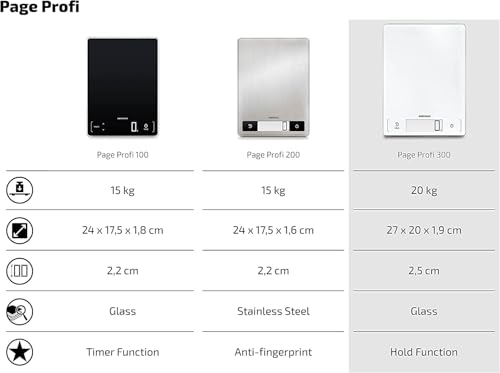 Foto von Soehnle Küchenwaage Page Profi 300, digitale Küchenwaage, Gewicht bis zu 20 kg, Haushaltswaage mit Tara und patentierter Hold-Funktion, elektronische Waage mit LCD-Anzeige, extragroße Wiegefläche