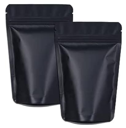 XFXIA 100 Pack Mylar Bags Smell Proof Bags Foil Ziplock Baggies Resealable Stand Up Packaging Pouch Bags for Food Storage Candy Cookie Bath Salts (Black) (Black 9 x 13 cm)
