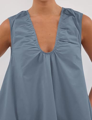Image of Women Flowy Maxi Dress Ruched Sleeveless Long Dress Vacation Fashion Summer Casual Loose Fit Sundress with Pockets