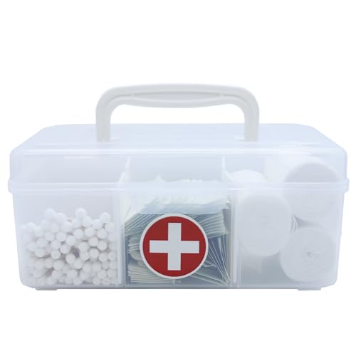 MYRIONT Bandage Organizer bandaid organizer container with Lid and Handle 3-Compartment Plastic Bandaid Storage Container for Home Medicine Cabinet Elastic Bandage Wrap Cotton Swabs
