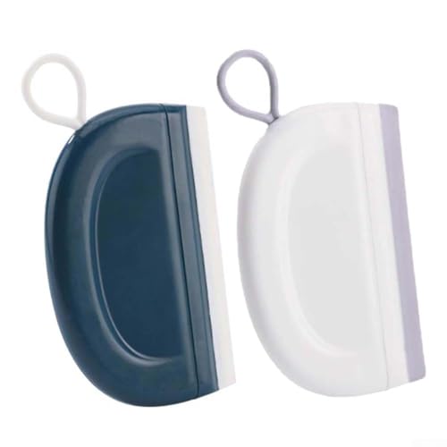 Hosrivae Juego de mini escobilla de ducha para baño para mampara de ducha de cristal y limpiaparabrisas de puerta, 2 espejos de silicona de limpieza, paquete de vidrio para azulejos y ventanas