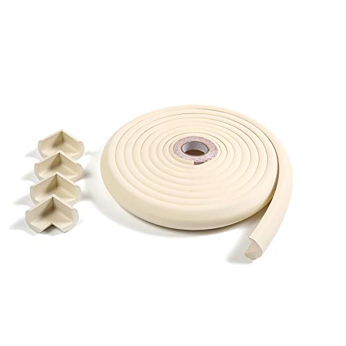 Image of Furnigear Edge and Corner Guard, Foam Safety Bumpers, Baby Proofing Safety Table Corner Protectors, (16.4 Ft Edge + 4 Corners), Beige, Self-Stick
