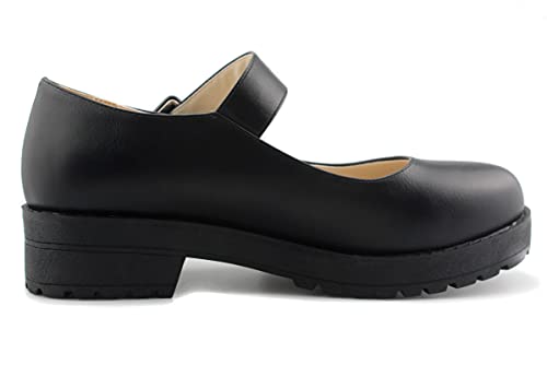 Sungtin Women Buckle Platform Shoes Chunky Mid Heel Mary Jane Shoes School Uniform Dress Shoes Black M 8 #TOP2