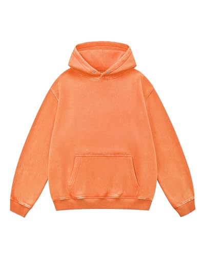MY'S Mens Oversized Acid Wash Hoodie, Heavyweight Vintage Pullover, Fleece Cotton Sweatshirt for Couples, Unisex Streetwear