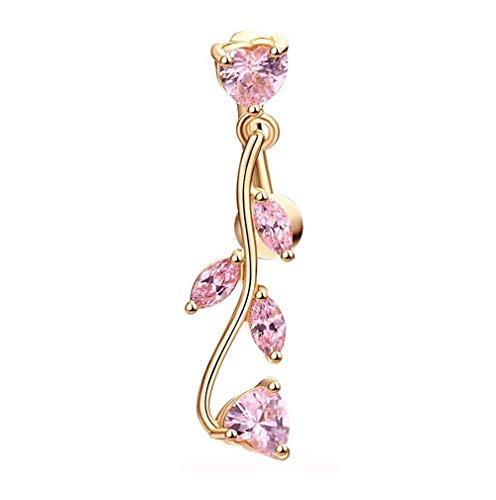 Piercing de ombligo Haifly brillante y largo, de titanio y acero quirúrgico, colgante, con flores