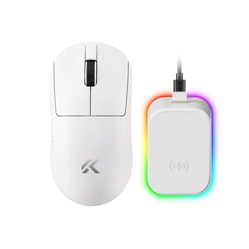 MCHOSE A7 V2 Ultra+ Souris de jeu sans fil avec station de charge magnétique, connexion trimode, 59 g, capteur PAW3950 TI 42K DPI, double interrogation filaire/sans fil 8K – Blanc
