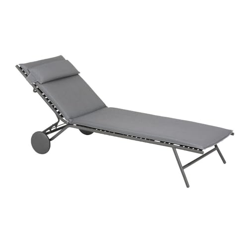 Lafuma MOBILIER - Bain De Soleil - Transat Piscine et Jardin - Chaise Longue Matelassé - Miami II - Becomfort® - Gris Silver - Fabriqué en France - LFM5173_8901 -...
