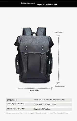 PU leather casual backpack 15.6 inches travel college work backpack business laptop backpack multi-pocket schoolbag (black3,Backpack) - Image 4