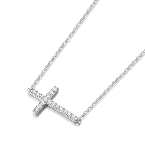 Agvana Crossroads of Light 0.375 Ct. Tw. Lab-Grown Diamond Sideway Cross Pendant Necklace in Sterling Silver (D-E Color, VS Clarity) Fine Jewelry for Women Anniversary Birthday Gifts for Her, 16-18" Chain3