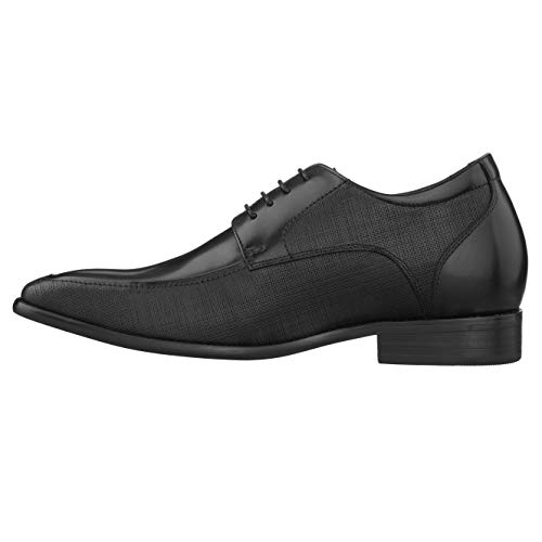 CALTO Men's Invisible Height Increasing Elevator Shoes - Black Premium Leather Lace-up Formal Derby Oxfords - 3 Inches Taller - Y5032 - Size 9 D(M) US3