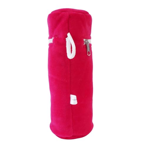 Image of Soft Plush Stretchable Baby Feeding Bottle Cover Easy to Hold Strap and Zip | Suitable for 130 ML-250 ML Feeding Bottle-Light Pink-Dark Red
