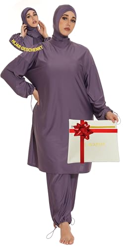 AL-WARDA Burkini - Burkini - Bañador para mujer musulmana, camiseta islámica - 100% opaca y caché formas, técnica antipegamento, lavanda, L grande