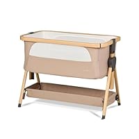 Silver Cross - Lunar Bedside Crib with Travel Bag - Next to me Crib - Birth to Approx. 6 months (9kg) - Drop Down Panel For Safe Side by Side Sleeping - 7 Height - Oatmeal