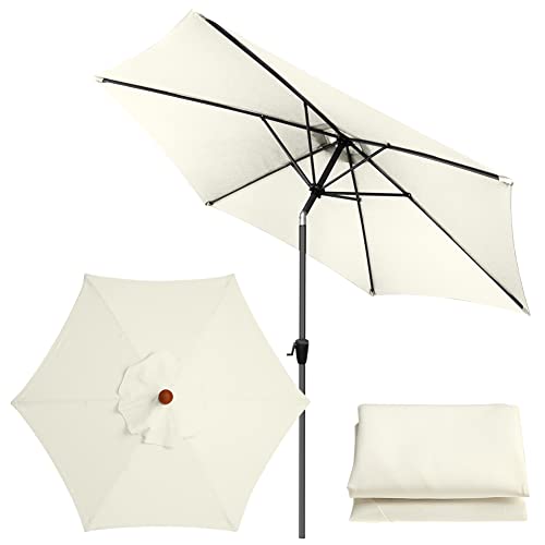 Toile de rechange universelle pour parasol de jardin, terrasse, cour, plage, piscine, marché (3 m/6 baleines, blanc)