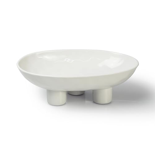 seicasaya Three-Leg Ceramic Fruit Bowl, 10 Inch Oval Serving Dish