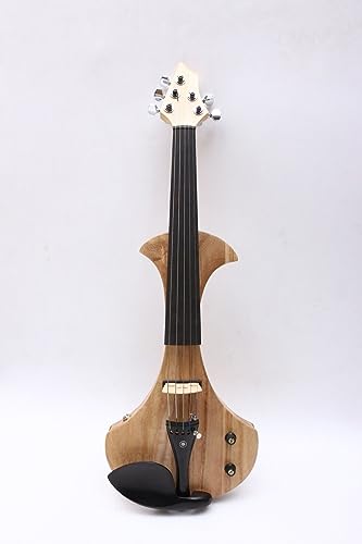 Vetimobato Electric Violin 4/4 Full Size Solid Wood Ebony Fittings Violin with Violin Case & Violin Bow (5 String Wood Color Big Jack Shaped Head)