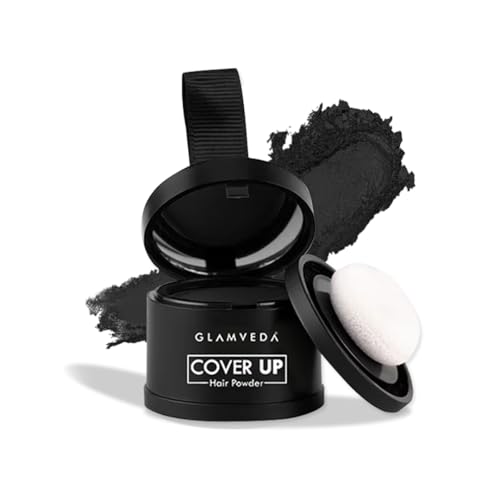 Image of Glamveda Cover-Up Hair Powder Black | Instantly Covers Grey Roots, Bald Spots & Thinning Hair | Hairline Filler for Fuller & Denser Looking Hair | Highly Pigmented Matte Finish | Long-Lasting Coverage | 4g