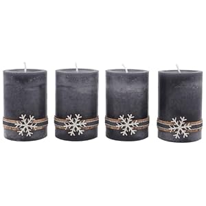 ZauberDeko 4 Adventskerzen Kerzen Stumpenkerzen Grau Silber Holz Weihnachten Advent Deko Tischdeko, Unparfümiert